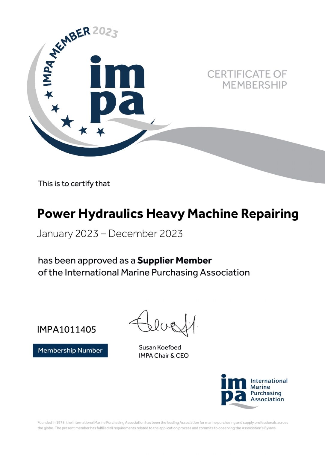 CERTIFICATES Powerhydraulic